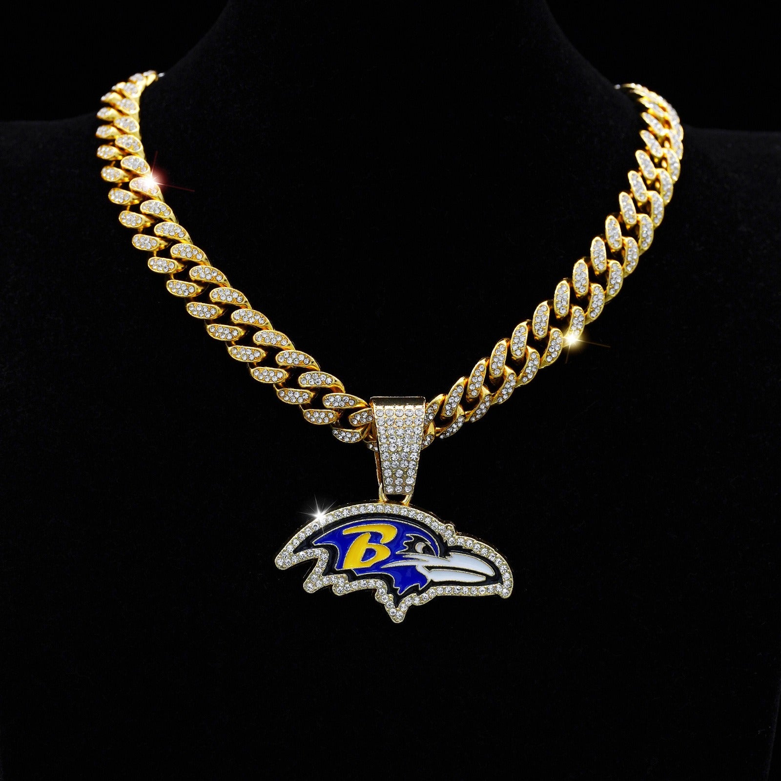 Baltimore Ravens Fashion Crow necklace, Cuban necklace, rhinestonedecoration, fashion people's choice, good accessories forparties and birthdays