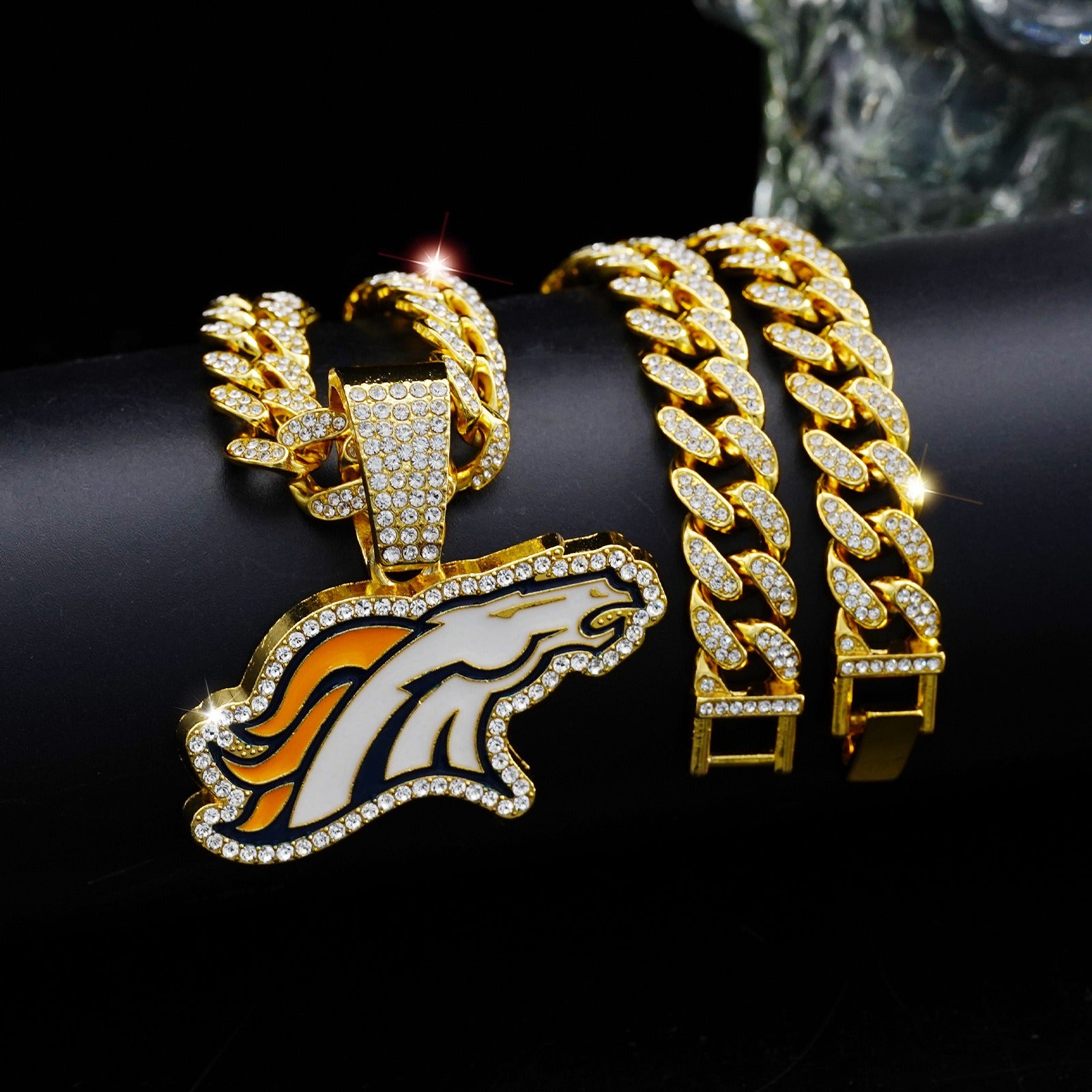 Denver Broncos  Men's Punk Hip Hop Cuban Chain Animal Wolf PendanNecklace