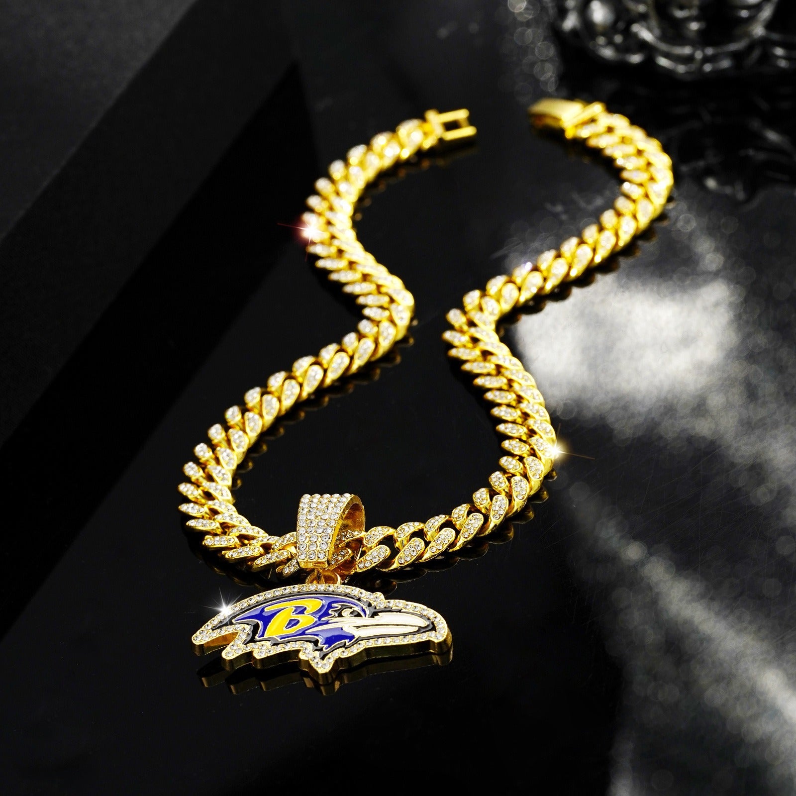 Baltimore Ravens Fashion Crow necklace, Cuban necklace, rhinestonedecoration, fashion people's choice, good accessories forparties and birthdays