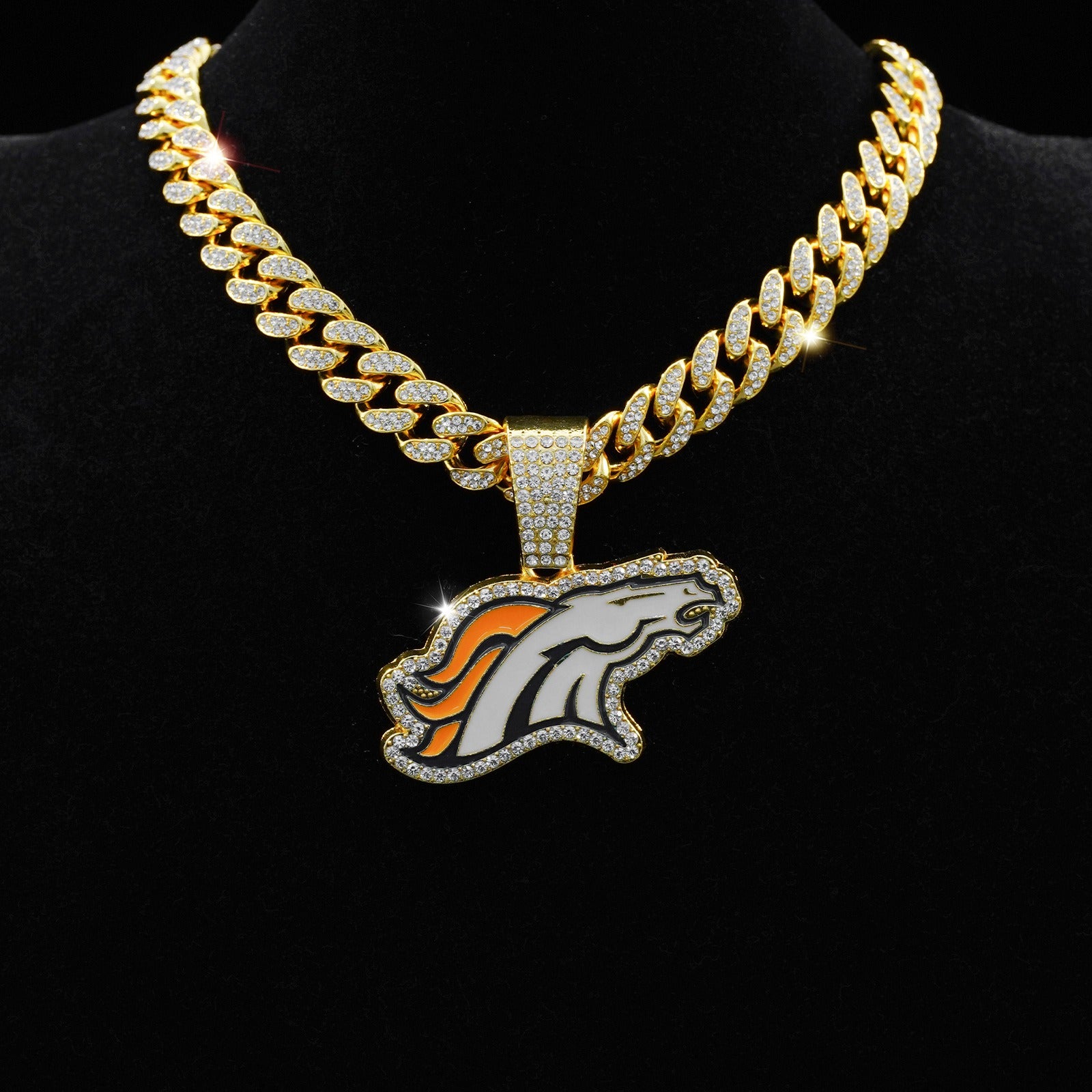 Denver Broncos  Men's Punk Hip Hop Cuban Chain Animal Wolf PendanNecklace