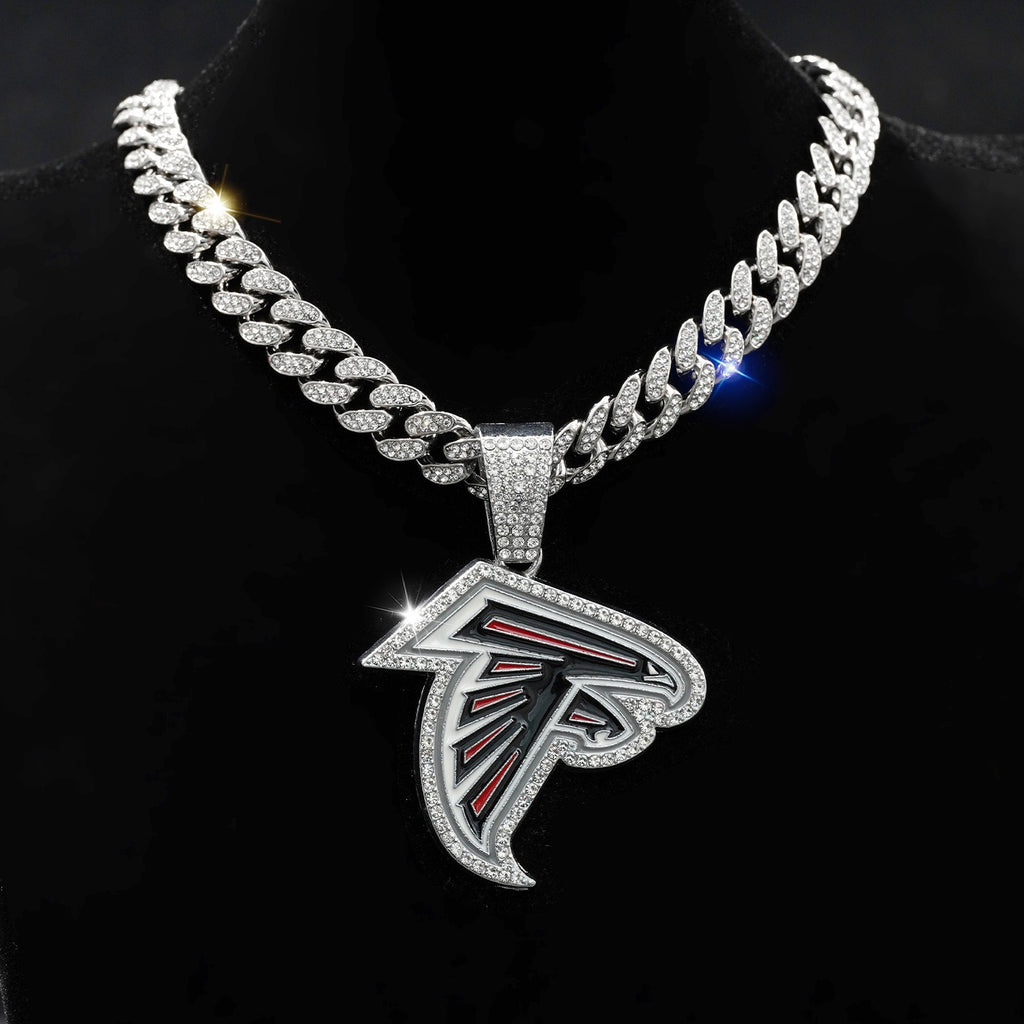 Atlanta Falcons team logo hip-hop Cuban chain pendant necklace for men and women, trendy brand, Cuban necklace, football fan, team's hip-hop Cuban chain pendant necklace for men and women, trendy brand