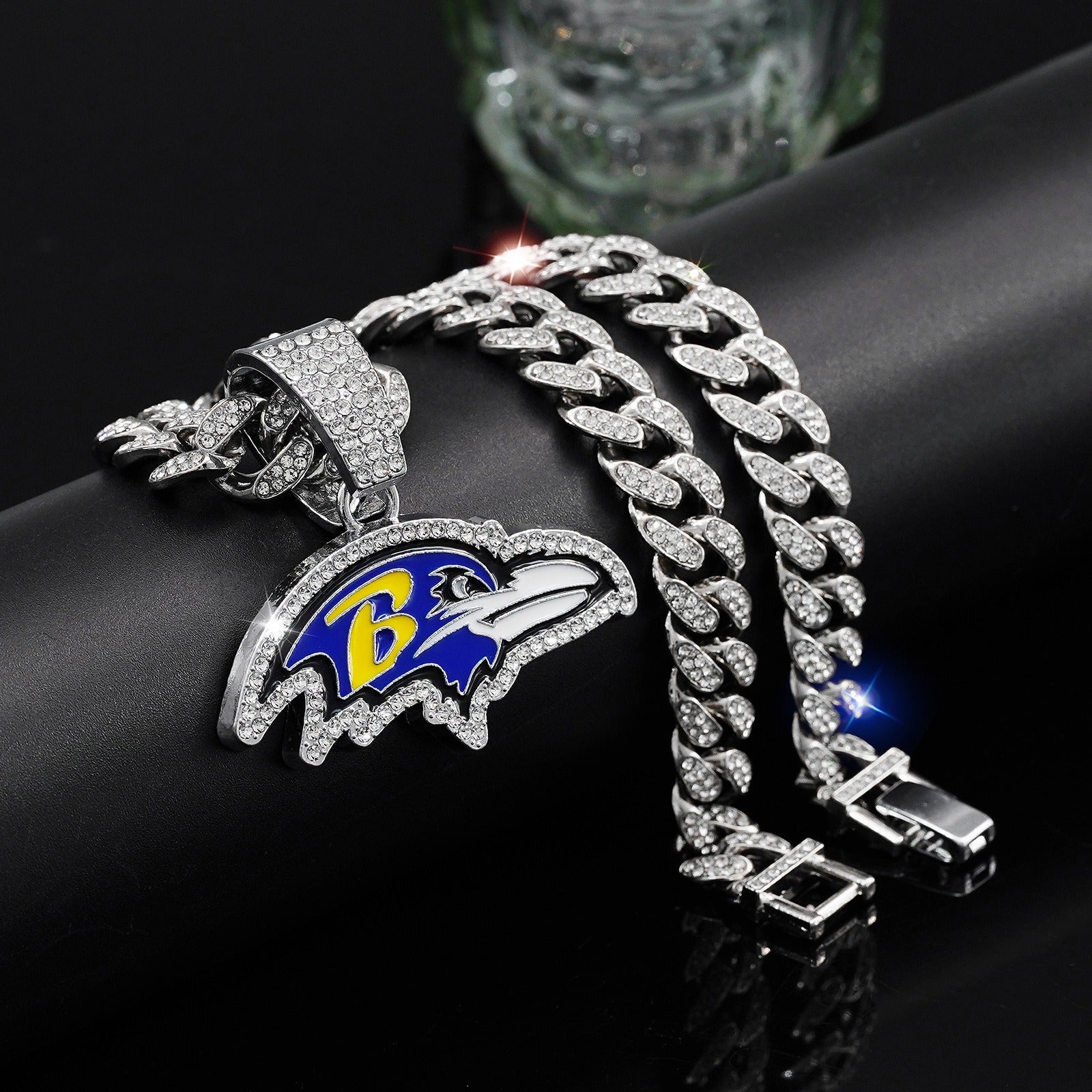 Baltimore Ravens Fashion Crow necklace, Cuban necklace, rhinestonedecoration, fashion people's choice, good accessories forparties and birthdays