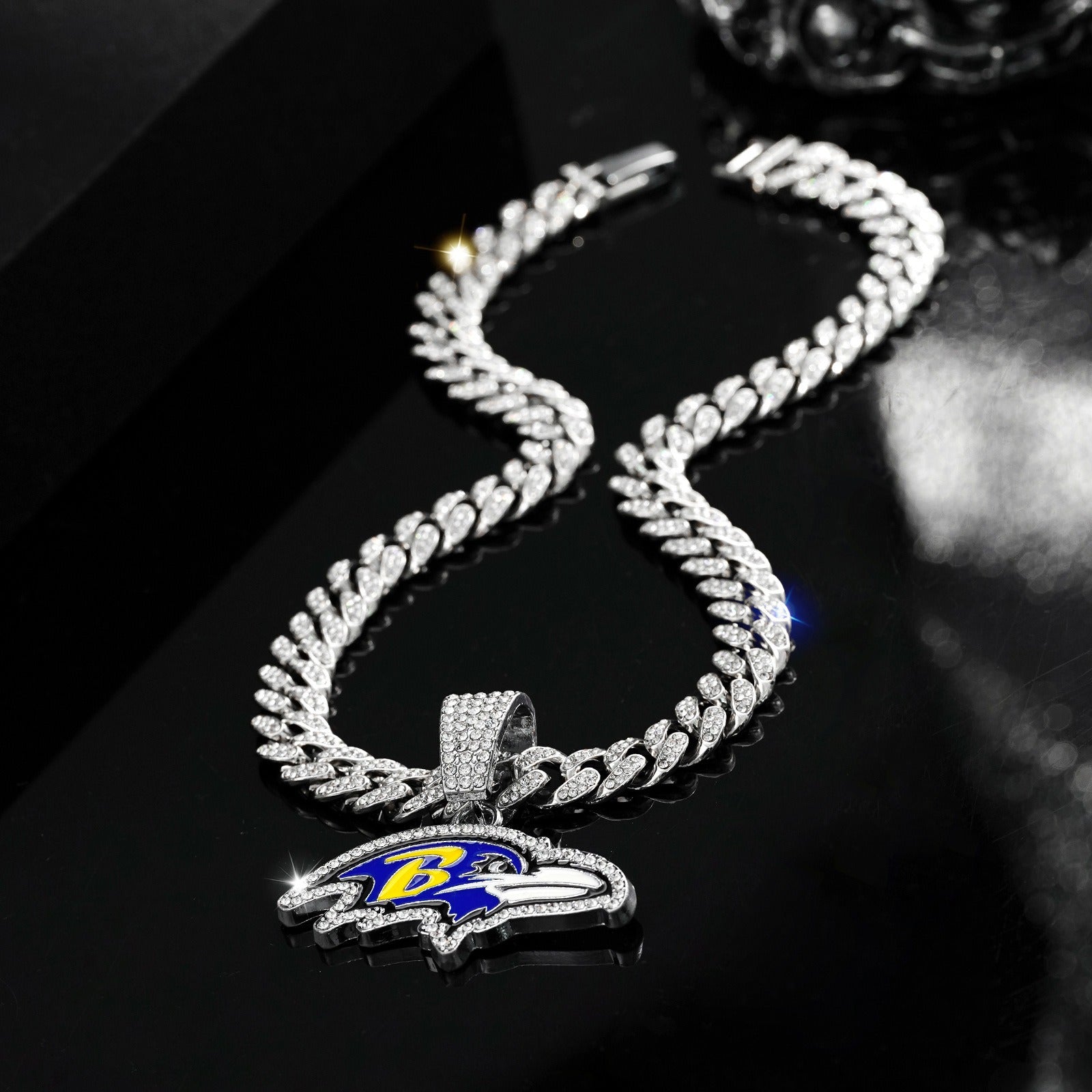 Baltimore Ravens Fashion Crow necklace, Cuban necklace, rhinestonedecoration, fashion people's choice, good accessories forparties and birthdays