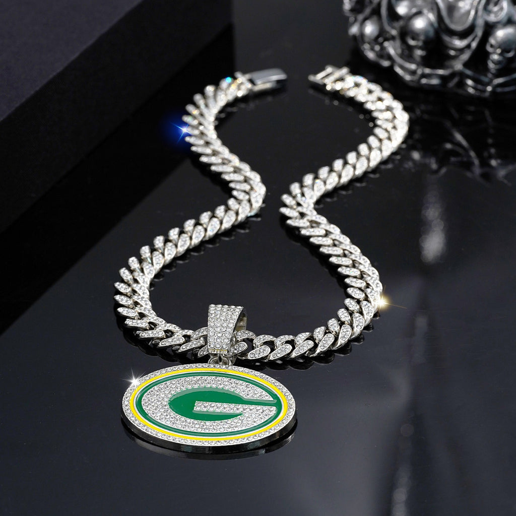 Green Bay Packers NFL Rhinestone Decorated G Necklace, Hip Hop Punk DesignCuban Necklace, Fashion Jewelry Accessories for Men &Women, Applies in every scenario