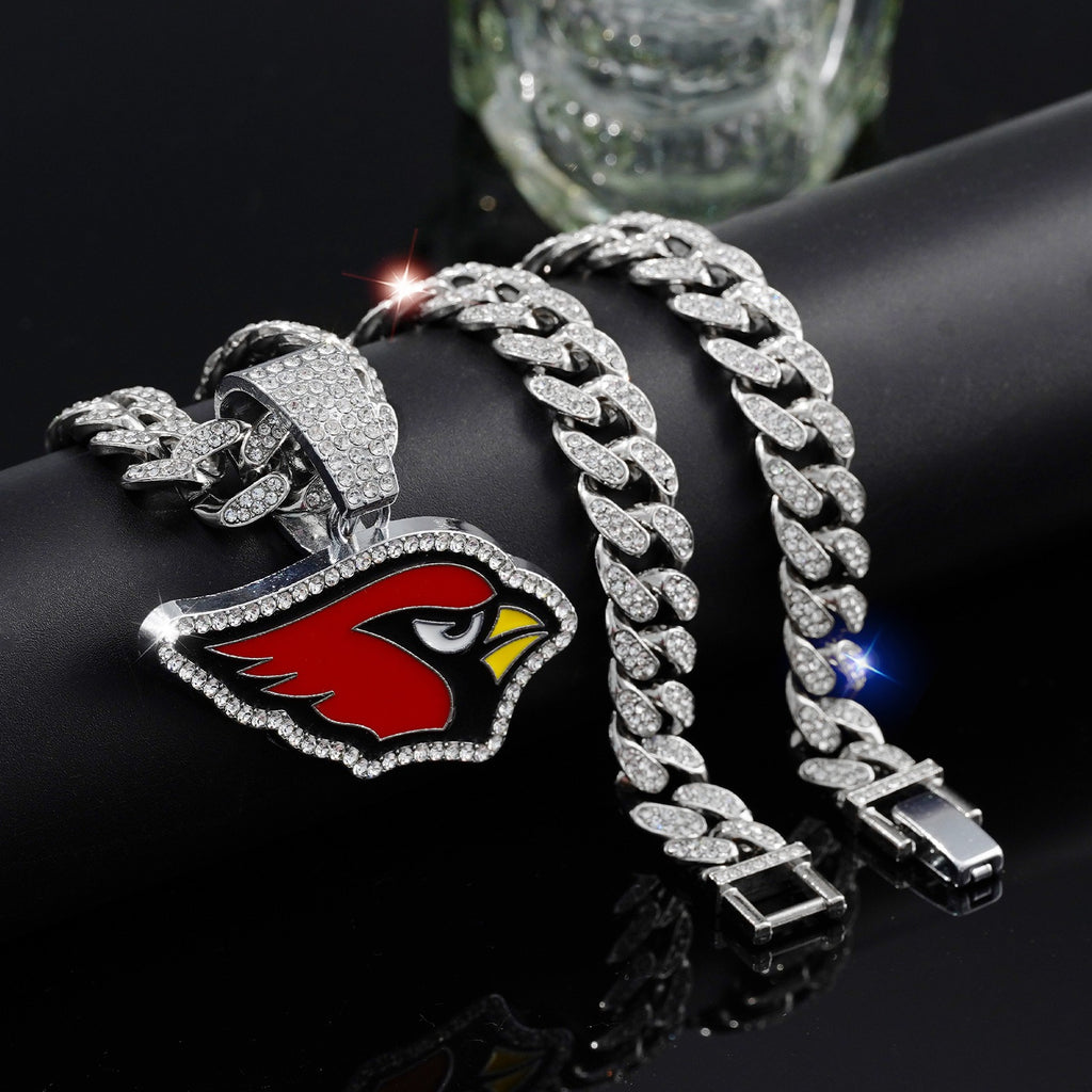 Arizona Cardinals team logo hip-hop Cuban chain pendant necklace for men and women, trendy brand, Cuban necklace, football fan, team logo hip-hop Cuban chain pendant necklace for men and women, trendy brand