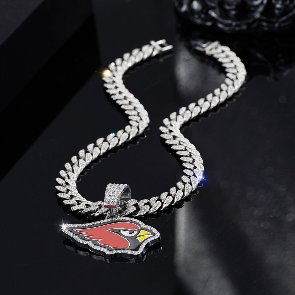 Arizona Cardinals team logo hip-hop Cuban chain pendant necklace for men and women, trendy brand, Cuban necklace, football fan, team logo hip-hop Cuban chain pendant necklace for men and women, trendy brand