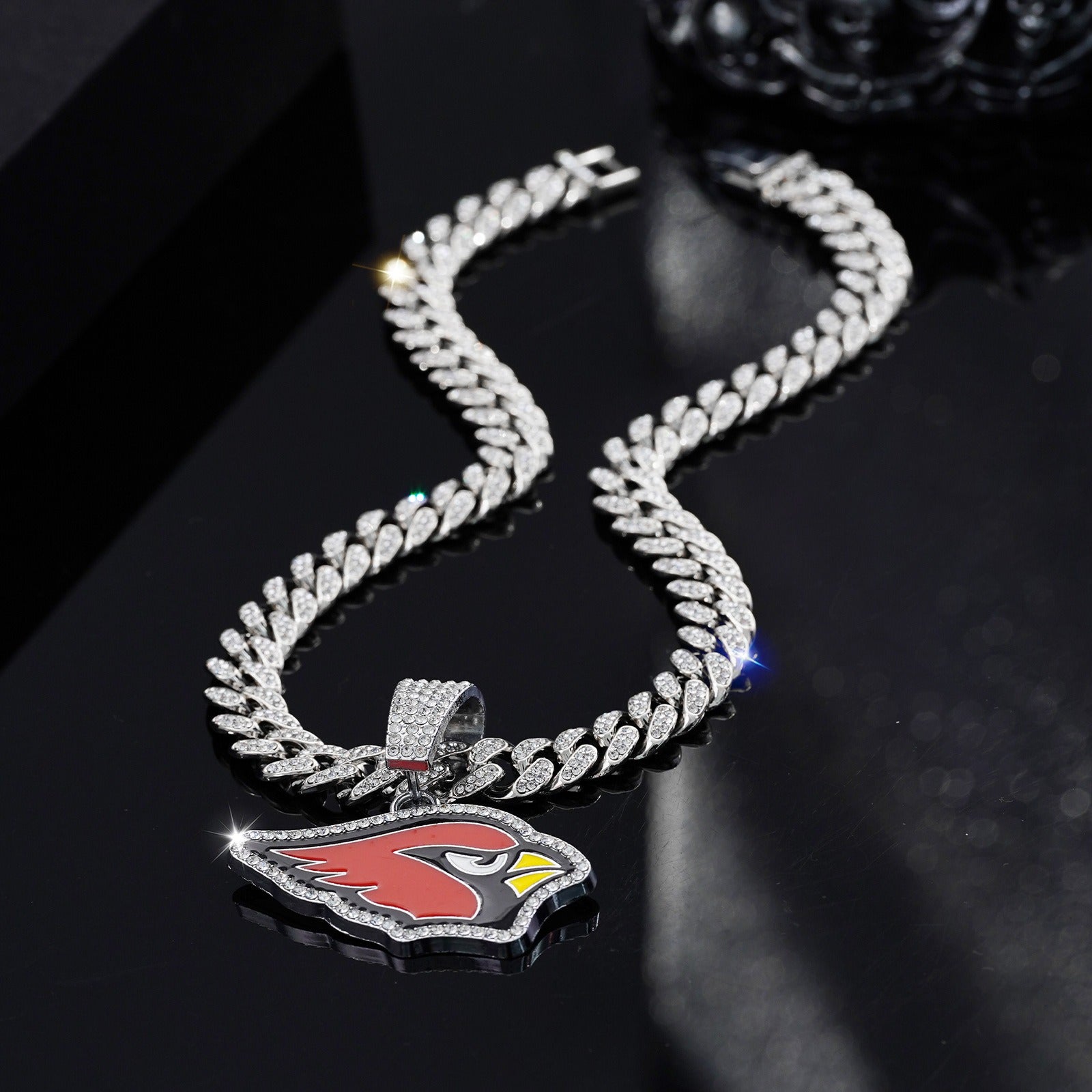 Arizona Cardinals team logo hip-hop Cuban chain pendant necklace for men and women, trendy brand, Cuban necklace, football fan, team logo hip-hop Cuban chain pendant necklace for men and women, trendy brand