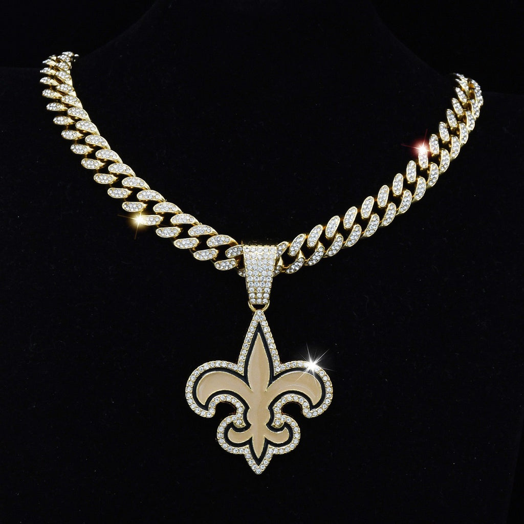 Orlando Saints team logo hip-hop Cuban chain pendant necklace for men and women, trendy brand, Cuban necklace, football fan, team logo hip-hop Cuban chain pendant necklace for men and women, trendy brand
