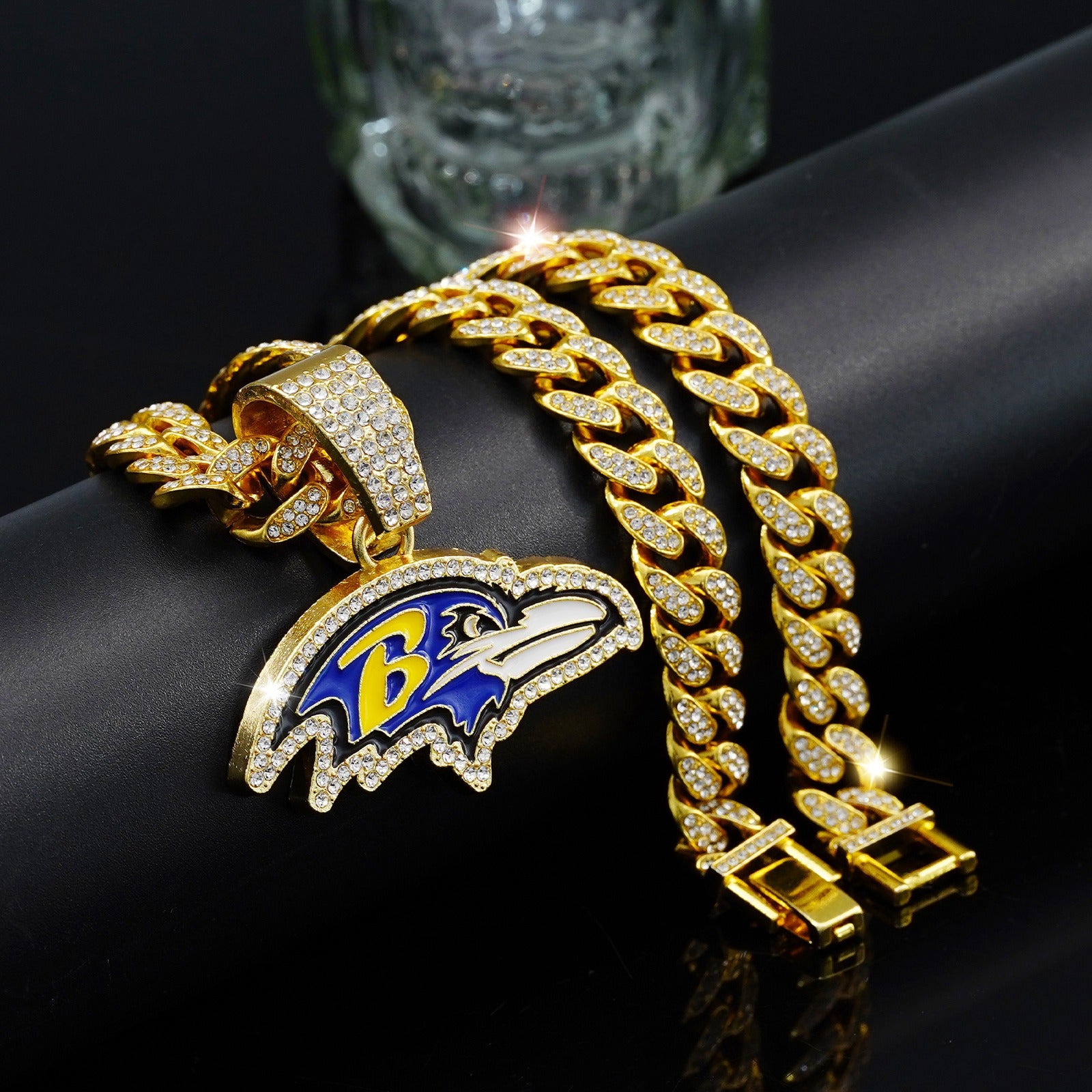 Baltimore Ravens Fashion Crow necklace, Cuban necklace, rhinestonedecoration, fashion people's choice, good accessories forparties and birthdays