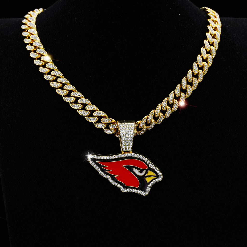 Arizona Cardinals team logo hip-hop Cuban chain pendant necklace for men and women, trendy brand, Cuban necklace, football fan, team logo hip-hop Cuban chain pendant necklace for men and women, trendy brand