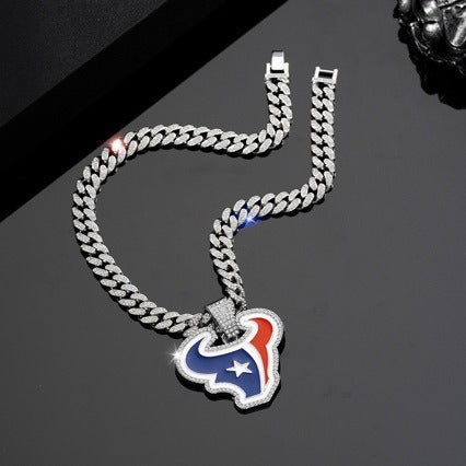 The logo of the Houston Texans team. Hip-hop Cuban chain pendant necklace. For both men and women. Trendy brand. Cuban necklace. Football fan. Team's hip-hop Cuban chain pendant necklace.