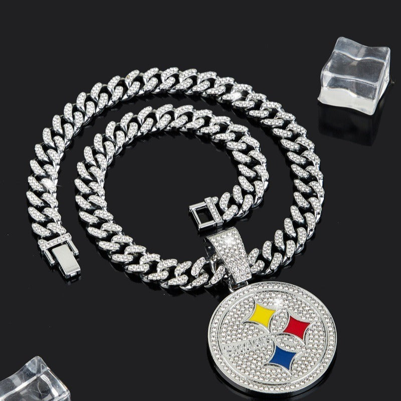 Pittsburgh Steelers team logo hip-hop Cuban chain pendant necklace for men and women, trendy brand, Cuban necklace, football fan, team logo hip-hop Cuban chain pendant necklace for men and women, trendy brand