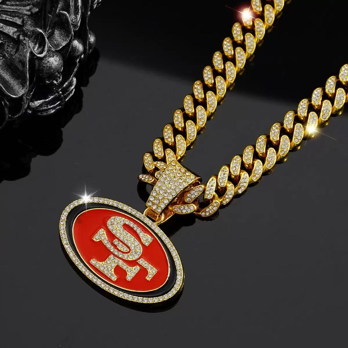 San Francisco 49ers Oil Drip Pendant Necklace Cuban Chain Choke ChainAccessories Necklace