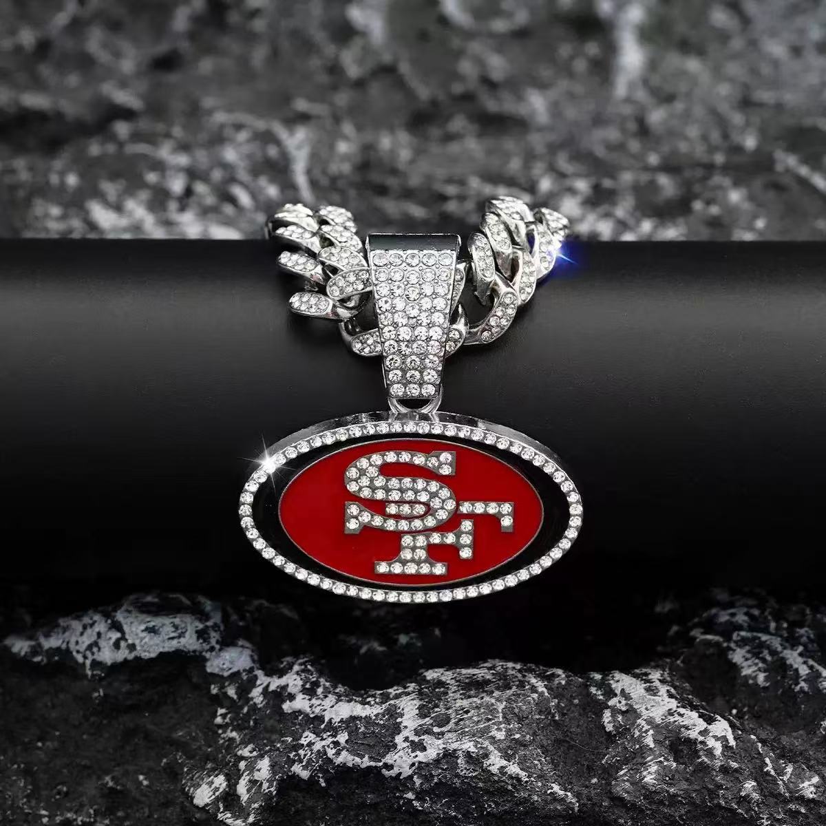 San Francisco 49ers Oil Drip Pendant Necklace Cuban Chain Choke ChainAccessories Necklace