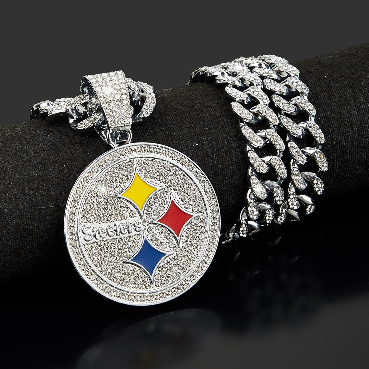 Pittsburgh Steelers team logo hip-hop Cuban chain pendant necklace for men and women, trendy brand, Cuban necklace, football fan, team logo hip-hop Cuban chain pendant necklace for men and women, trendy brand