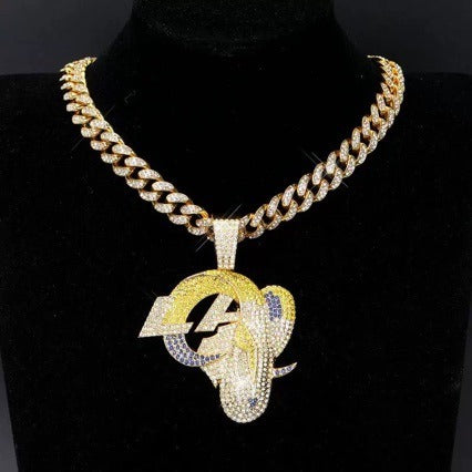 Los Angeles Rams logo hip-hop Cuban chain pendant necklace for men and women, trendy brand, Cuban necklace, football fan, team logo hip-hop Cuban chain pendant necklace for men and women, trendy brand