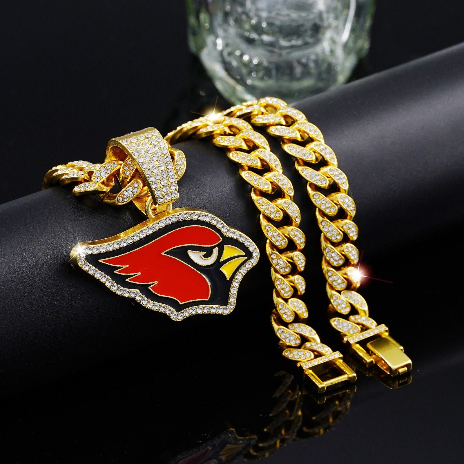 Arizona Cardinals team logo hip-hop Cuban chain pendant necklace for men and women, trendy brand, Cuban necklace, football fan, team logo hip-hop Cuban chain pendant necklace for men and women, trendy brand