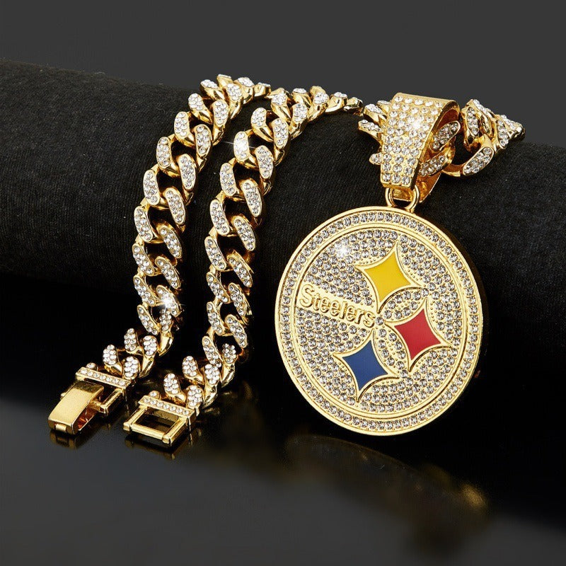 Pittsburgh Steelers team logo hip-hop Cuban chain pendant necklace for men and women, trendy brand, Cuban necklace, football fan, team logo hip-hop Cuban chain pendant necklace for men and women, trendy brand