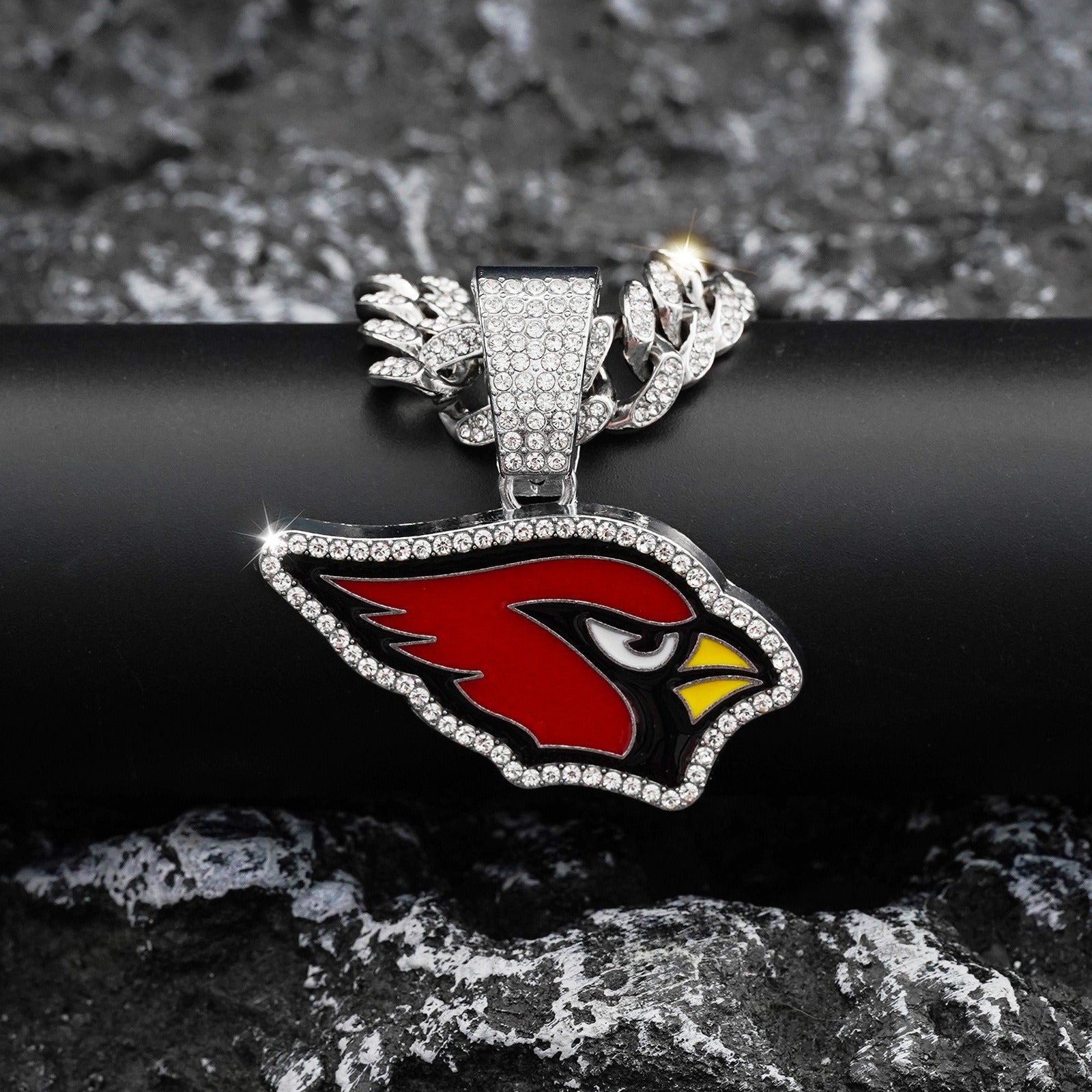 Arizona Cardinals team logo hip-hop Cuban chain pendant necklace for men and women, trendy brand, Cuban necklace, football fan, team logo hip-hop Cuban chain pendant necklace for men and women, trendy brand