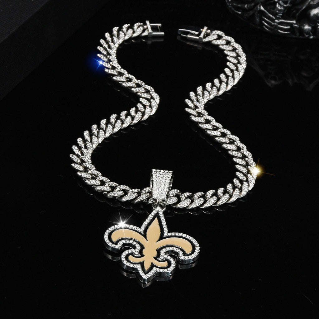 Orlando Saints team logo hip-hop Cuban chain pendant necklace for men and women, trendy brand, Cuban necklace, football fan, team logo hip-hop Cuban chain pendant necklace for men and women, trendy brand