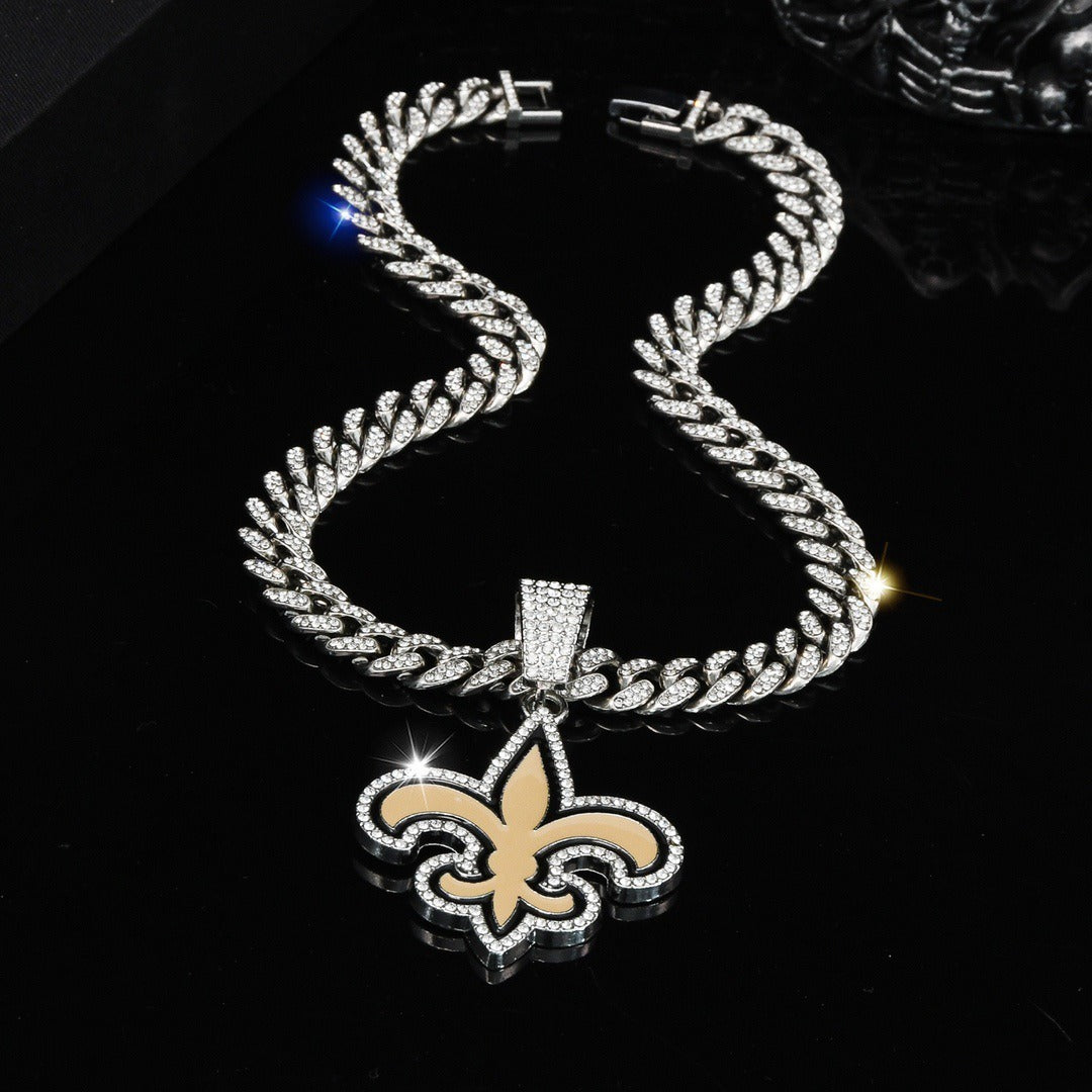 Orlando Saints team logo hip-hop Cuban chain pendant necklace for men and women, trendy brand, Cuban necklace, football fan, team logo hip-hop Cuban chain pendant necklace for men and women, trendy brand