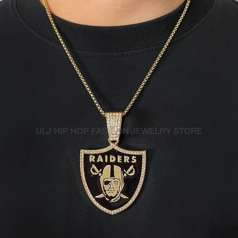 Las Vegas Raiders Team Logo Hip-Hop Cuban Chain Pendant Necklace - Trendy Brand for Men and Women, Cuban Necklace, Football Fan, Team Logo Hip-Hop Cuban Chain Pendant Necklace, Trendy Brand for Men and Women