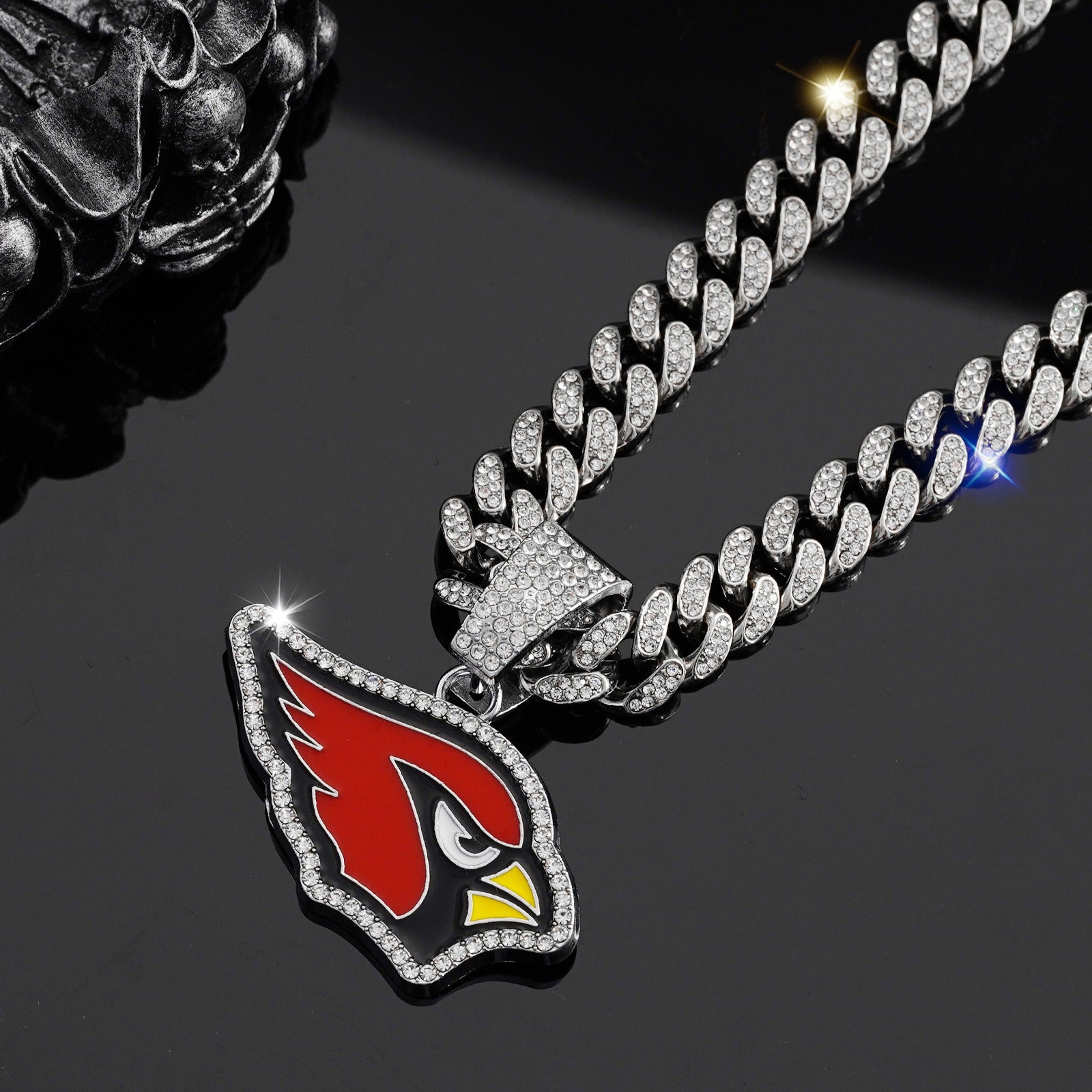 Arizona Cardinals team logo hip-hop Cuban chain pendant necklace for men and women, trendy brand, Cuban necklace, football fan, team logo hip-hop Cuban chain pendant necklace for men and women, trendy brand