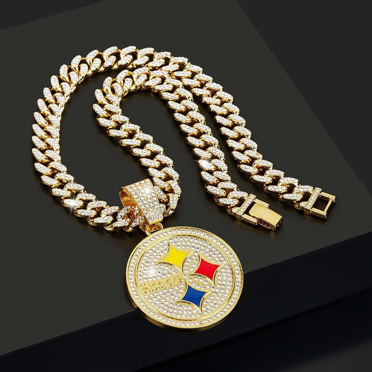 Pittsburgh Steelers team logo hip-hop Cuban chain pendant necklace for men and women, trendy brand, Cuban necklace, football fan, team logo hip-hop Cuban chain pendant necklace for men and women, trendy brand