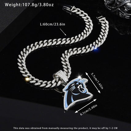 Carolina Panthers team logo hip-hop Cuban chain pendant necklace for men and women, trendy brand, Cuban necklace, football fan, team logo hip-hop Cuban chain pendant necklace for men and women, trendy brand