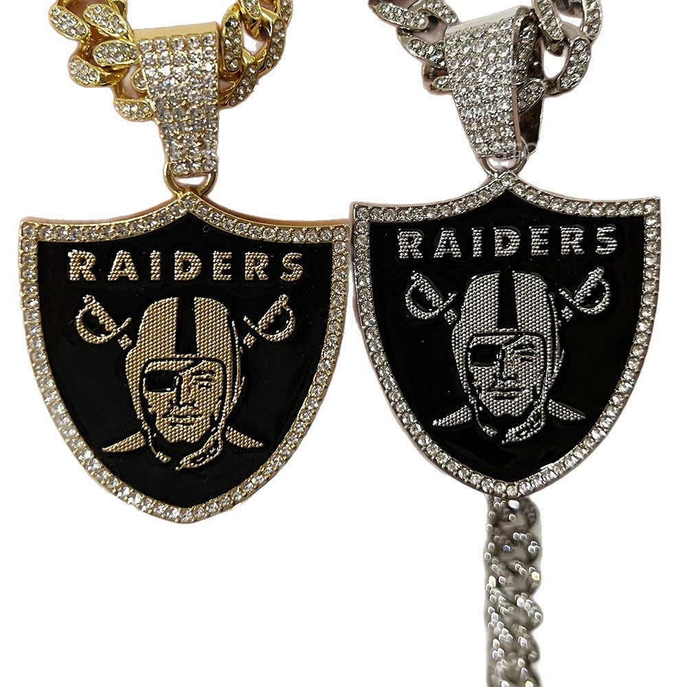 Las Vegas Raiders Team Logo Hip-Hop Cuban Chain Pendant Necklace - Trendy Brand for Men and Women, Cuban Necklace, Football Fan, Team Logo Hip-Hop Cuban Chain Pendant Necklace, Trendy Brand for Men and Women