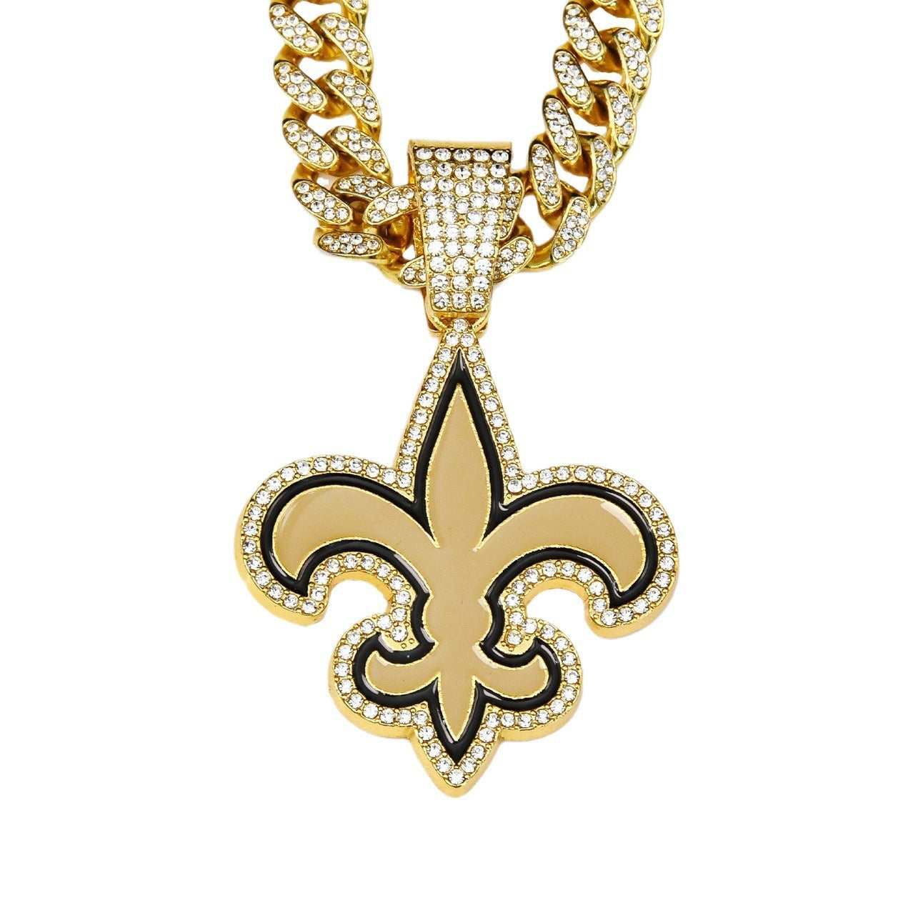 Orlando Saints team logo hip-hop Cuban chain pendant necklace for men and women, trendy brand, Cuban necklace, football fan, team logo hip-hop Cuban chain pendant necklace for men and women, trendy brand