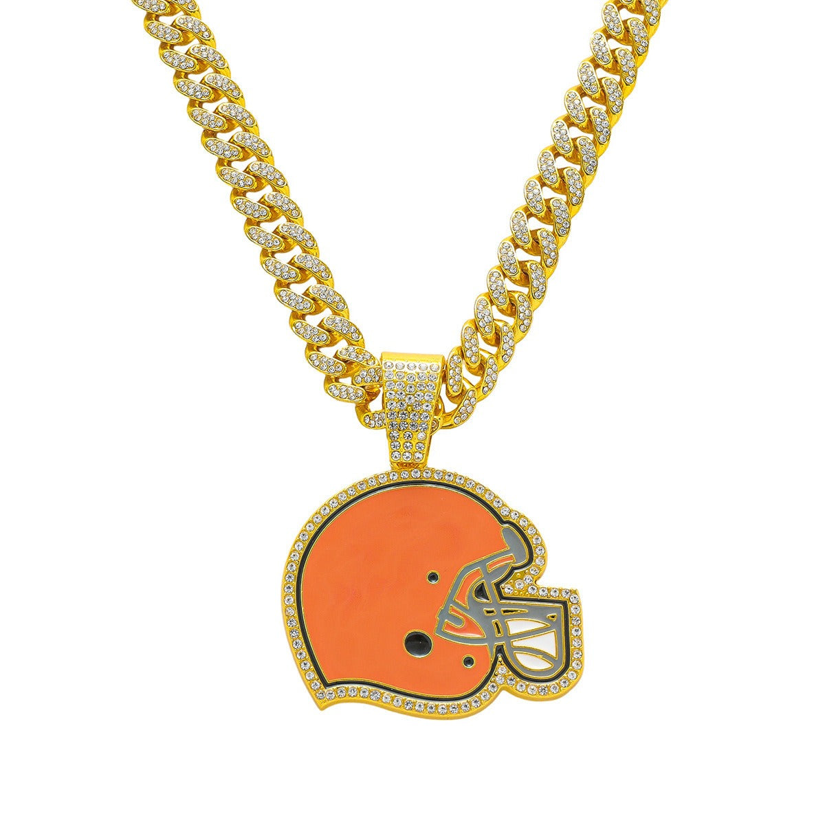 Cleveland Browns team logo hip-hop Cuban chain pendant necklace for men and women, trendy brand, Cuban necklace, football fan, team logo hip-hop Cuban chain pendant necklace for men and women, trendy brand