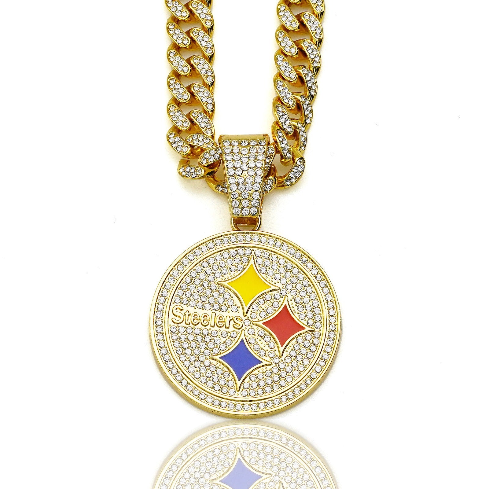 Pittsburgh Steelers team logo hip-hop Cuban chain pendant necklace for men and women, trendy brand, Cuban necklace, football fan, team logo hip-hop Cuban chain pendant necklace for men and women, trendy brand