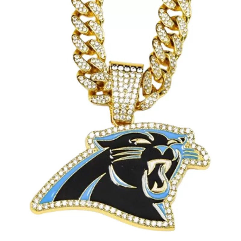 Carolina Panthers team logo hip-hop Cuban chain pendant necklace for men and women, trendy brand, Cuban necklace, football fan, team logo hip-hop Cuban chain pendant necklace for men and women, trendy brand