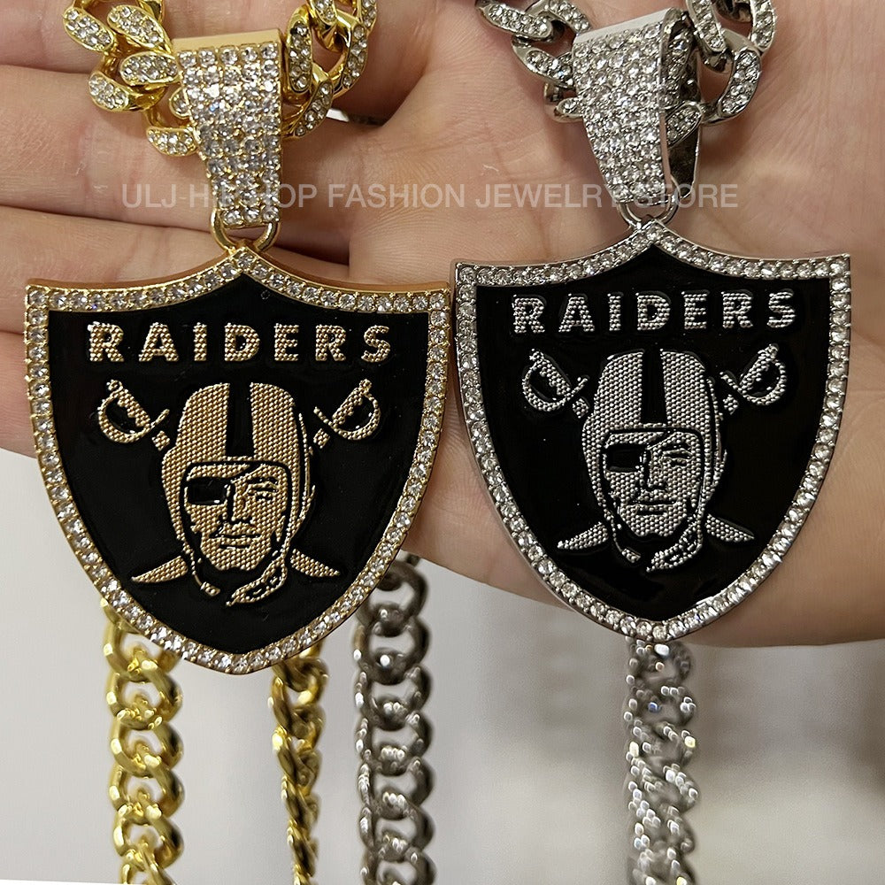 Las Vegas Raiders Team Logo Hip-Hop Cuban Chain Pendant Necklace - Trendy Brand for Men and Women, Cuban Necklace, Football Fan, Team Logo Hip-Hop Cuban Chain Pendant Necklace, Trendy Brand for Men and Women