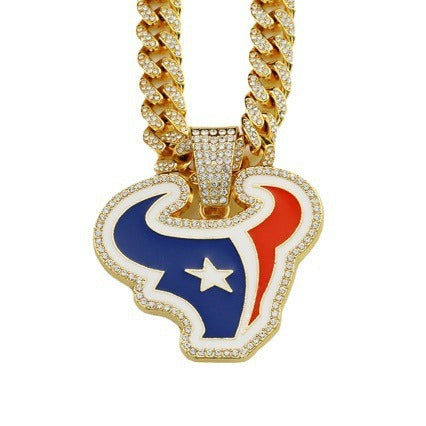 The logo of the Houston Texans team. Hip-hop Cuban chain pendant necklace. For both men and women. Trendy brand. Cuban necklace. Football fan. Team's hip-hop Cuban chain pendant necklace.