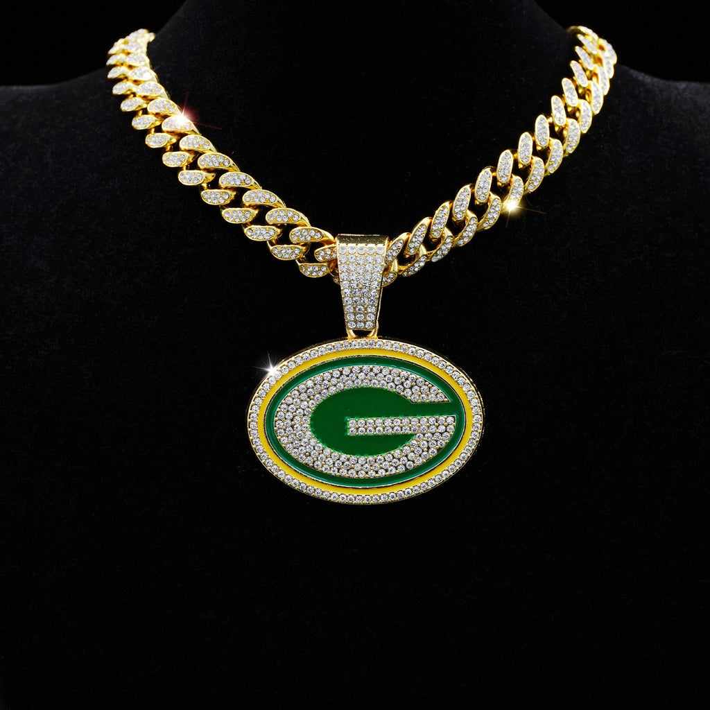 Green Bay Packers NFL Rhinestone Decorated G Necklace, Hip Hop Punk DesignCuban Necklace, Fashion Jewelry Accessories for Men &Women, Applies in every scenario