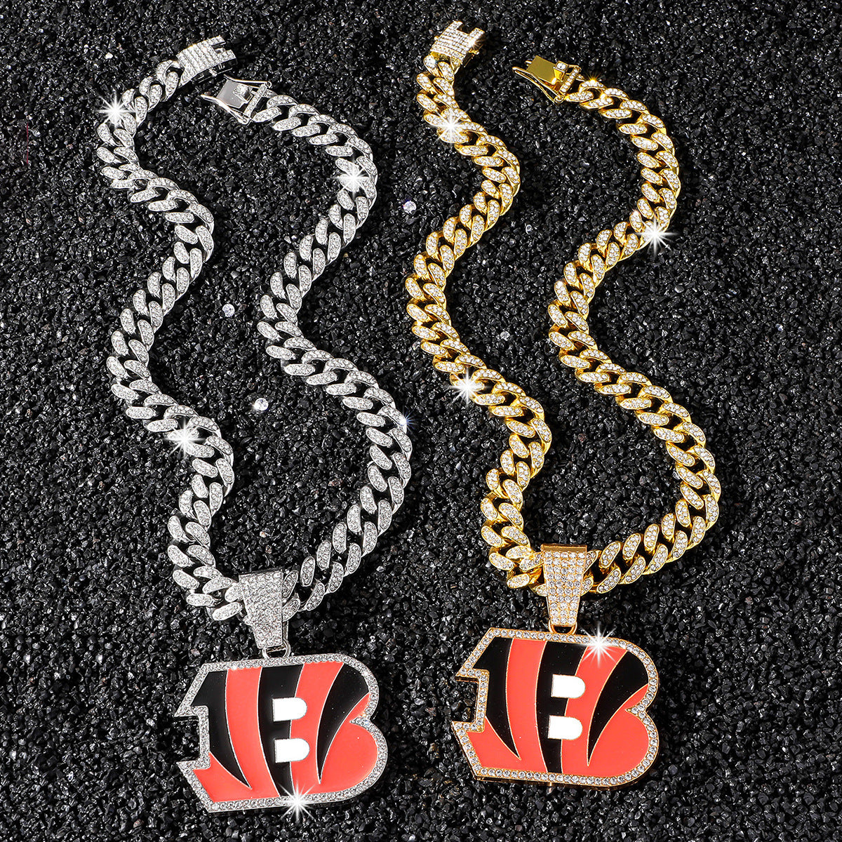 Cincinnati Bengals Logo Hip-Hop Cuba Chain Pendant Necklace - Trendy Brand for Men and Women, Cuban Necklace, Football Fan, Team Logo Hip-Hop Cuba Chain Pendant Necklace, Trendy Brand for Football Fans