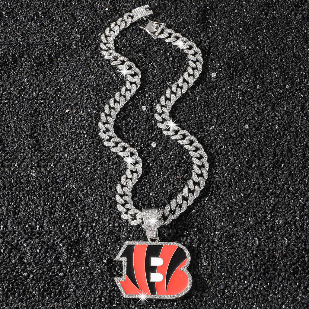 Cincinnati Bengals Logo Hip-Hop Cuba Chain Pendant Necklace - Trendy Brand for Men and Women, Cuban Necklace, Football Fan, Team Logo Hip-Hop Cuba Chain Pendant Necklace, Trendy Brand for Football Fans