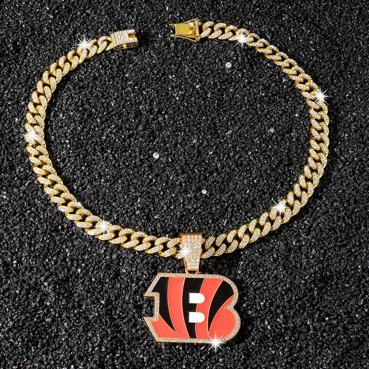 Cincinnati Bengals Logo Hip-Hop Cuba Chain Pendant Necklace - Trendy Brand for Men and Women, Cuban Necklace, Football Fan, Team Logo Hip-Hop Cuba Chain Pendant Necklace, Trendy Brand for Football Fans