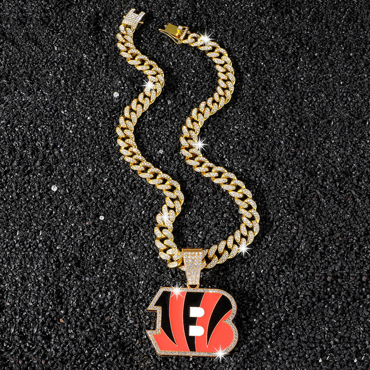 Cincinnati Bengals Logo Hip-Hop Cuba Chain Pendant Necklace - Trendy Brand for Men and Women, Cuban Necklace, Football Fan, Team Logo Hip-Hop Cuba Chain Pendant Necklace, Trendy Brand for Football Fans